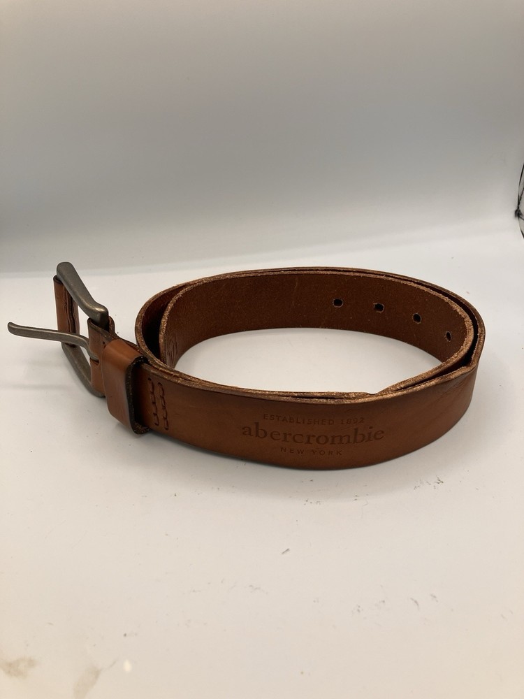 Abercrombie & Fitch Brown Leather Belt Moose Logo S/M 25–31” Heritage Style-image