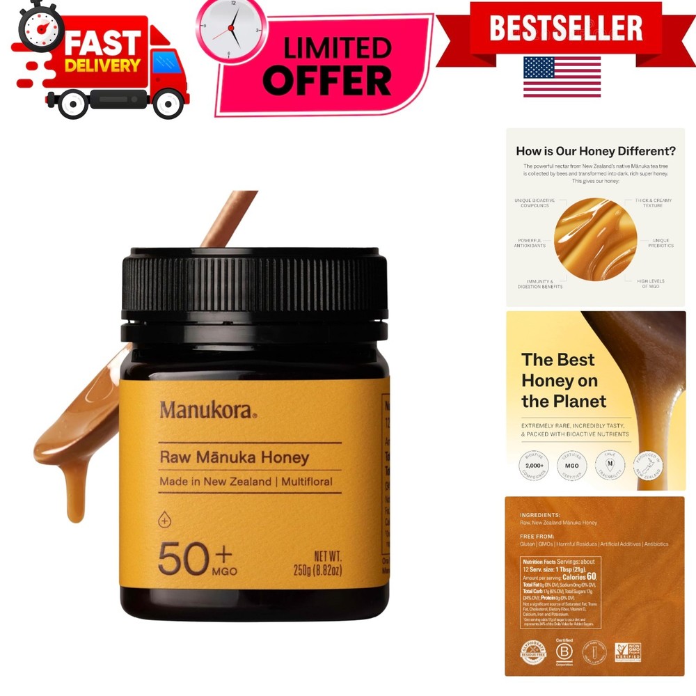 Bioactive Manuka Honey MGO 50+ - Rich in 2000+ Compounds | 250g for Wellness