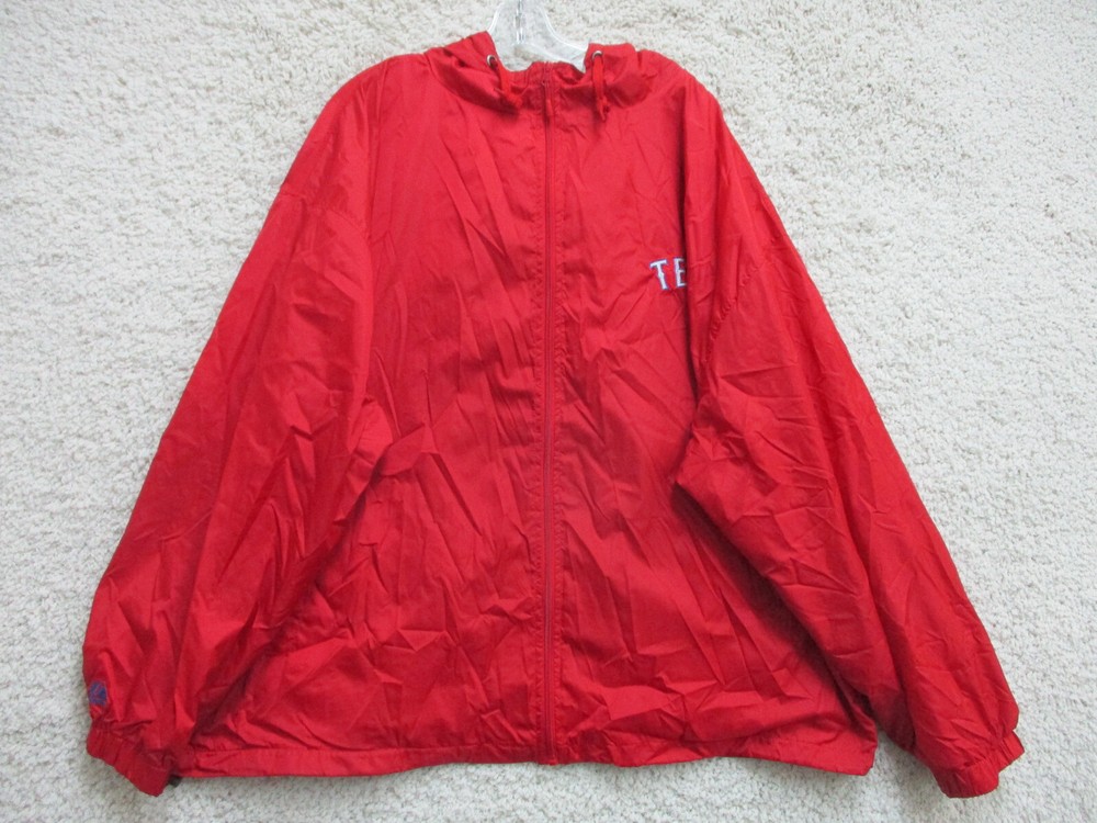VINTAGE Majestic Texas Rangers Jacket 3X BIG Red Hoodie Full Zip Windbreaker Men