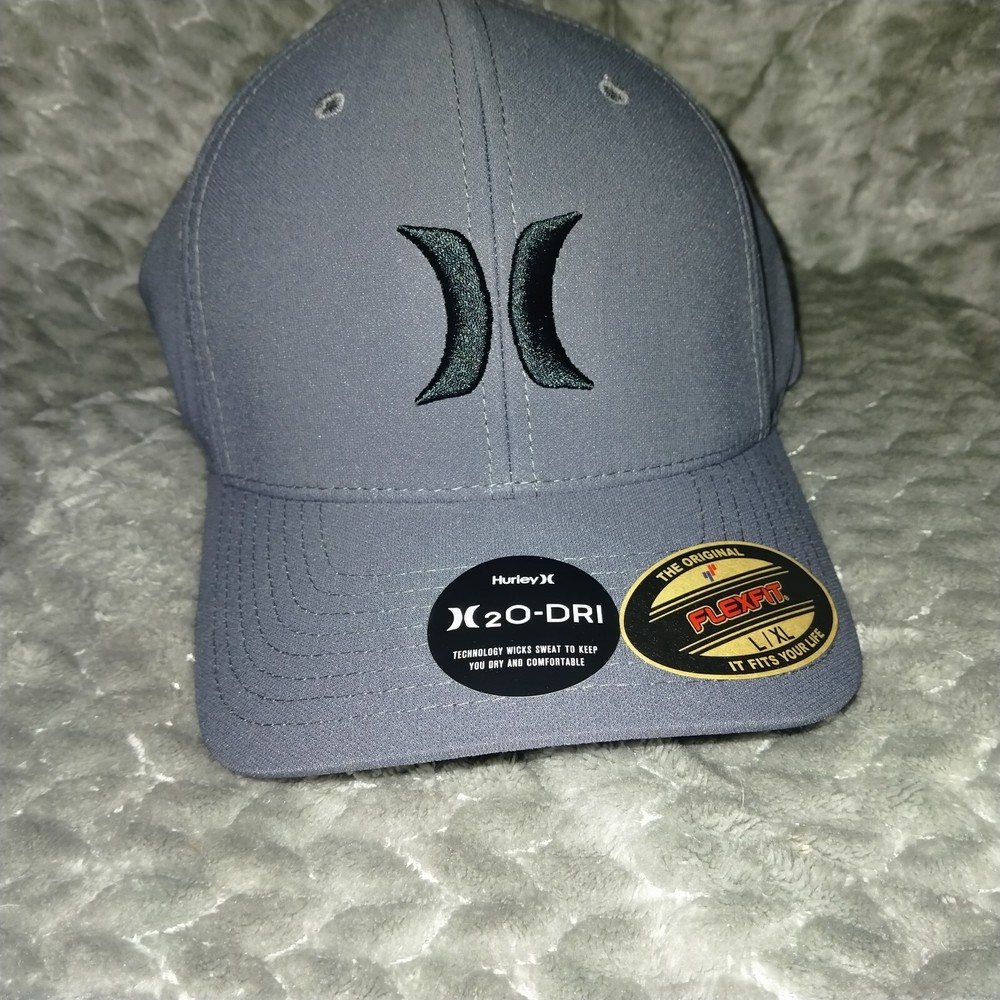 Men’s Hurley Baseball Cap  H20-Dri  Flexfit Hat- Dark Grey  With Black Logo L-XL