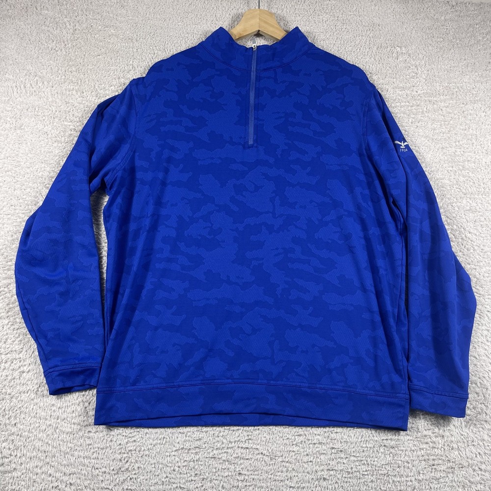 Peter Millar Perth 1/4 Zip Pullover Mens Large Blue Camo Golf Performance 1924