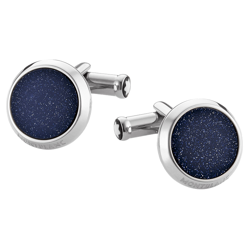 Cufflinks Montblanc Midnight Blue Glitter Glass Round style Silver- With dustbag