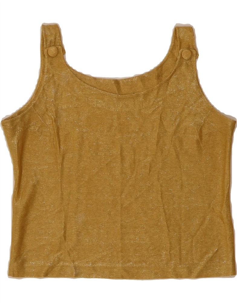 VINTAGE Womens Crop Sleeveless Blouse Top UK 10 Small Gold CE13