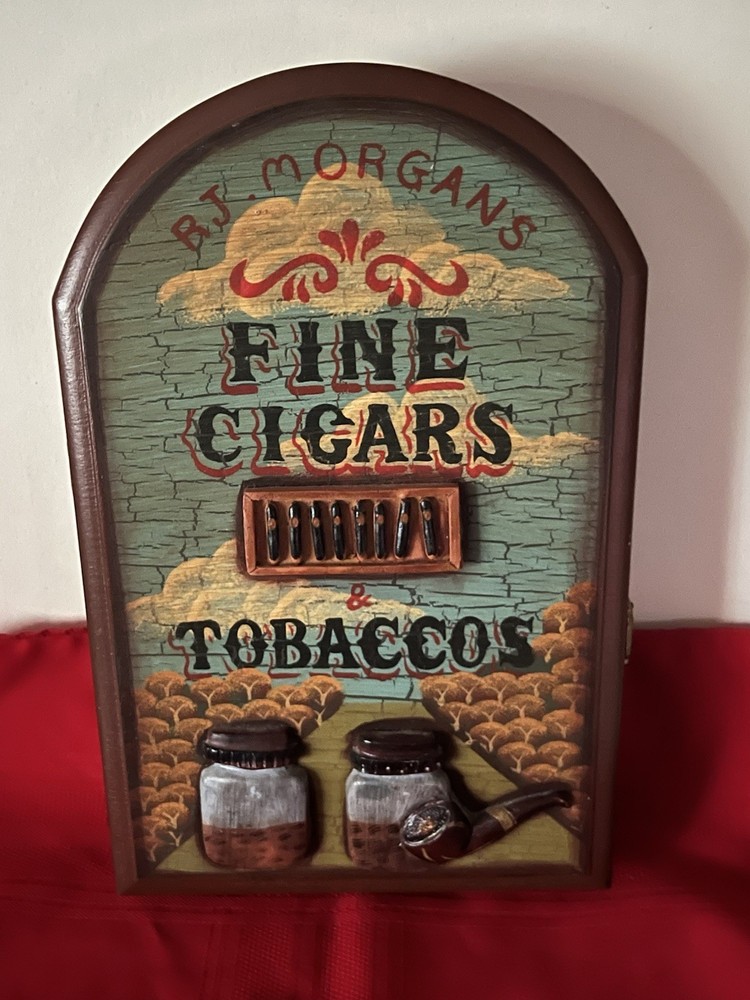 Cigar Themed Wooden 6-Key Wall Mount Cabinet for Man Cave Den or Garage 10.5x6.5 Inches