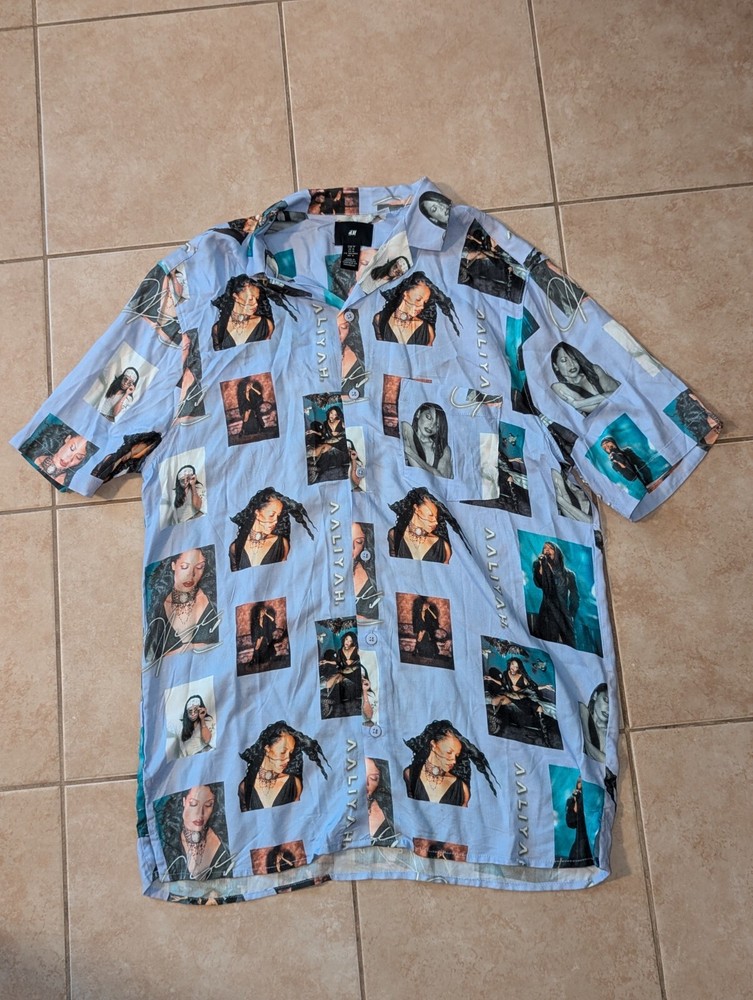 H&M Aaliyah Tribute Button Down Graphic Pocket Shirt Hip Hop R&B Streetwear-image