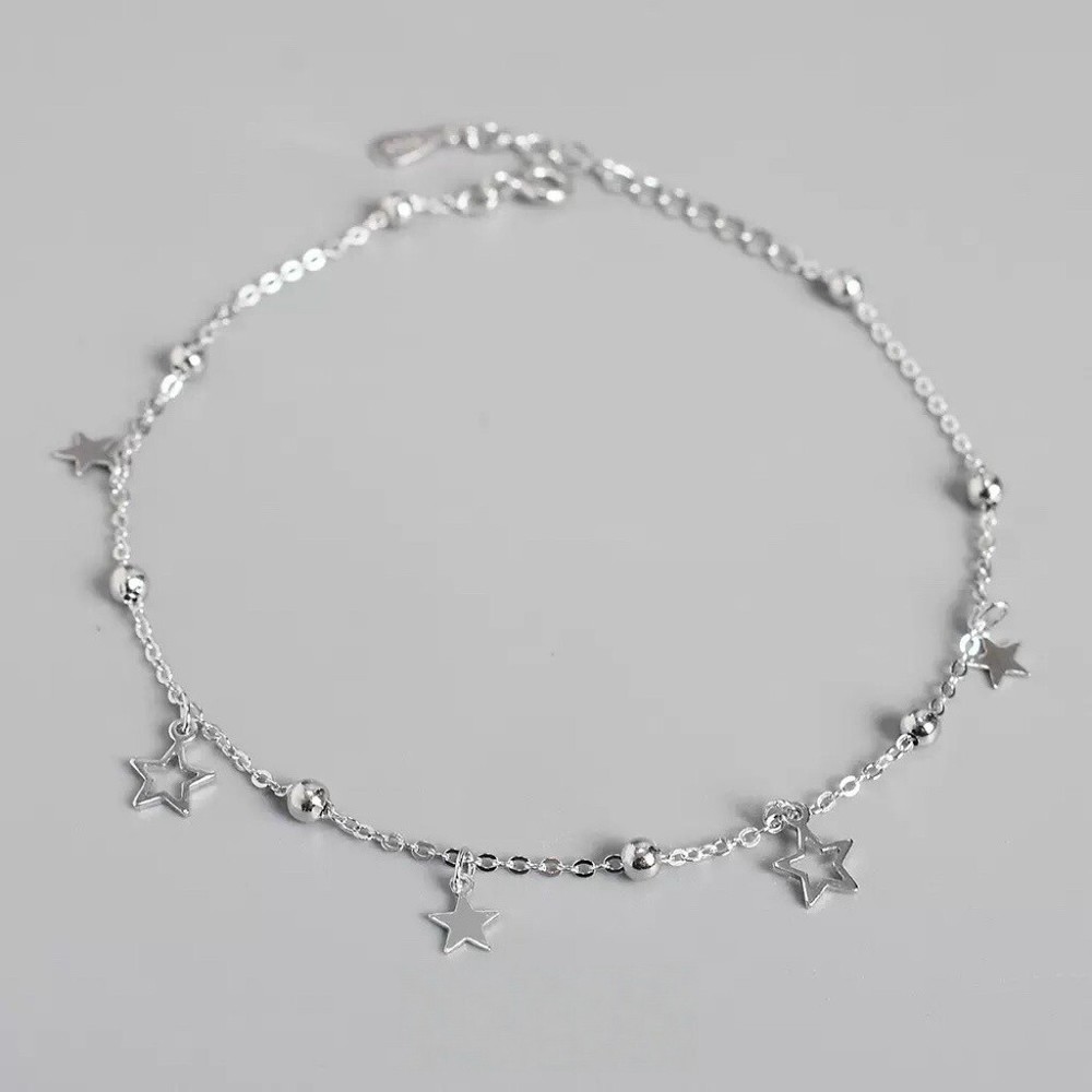S925 Sterling Silver Minimalist Star Bead Anklet for Women