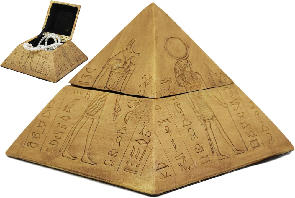 Ebros Ancient Egyptian Themed Carved Pyramid Hinged Jewelry Box Figurine Decorat