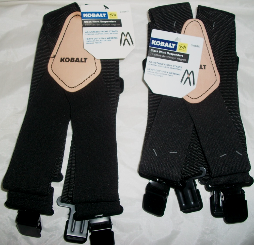 Lot of 2 Kobalt Heavy Duty Black Work Suspenders Adjustable Poly Webbing Straps