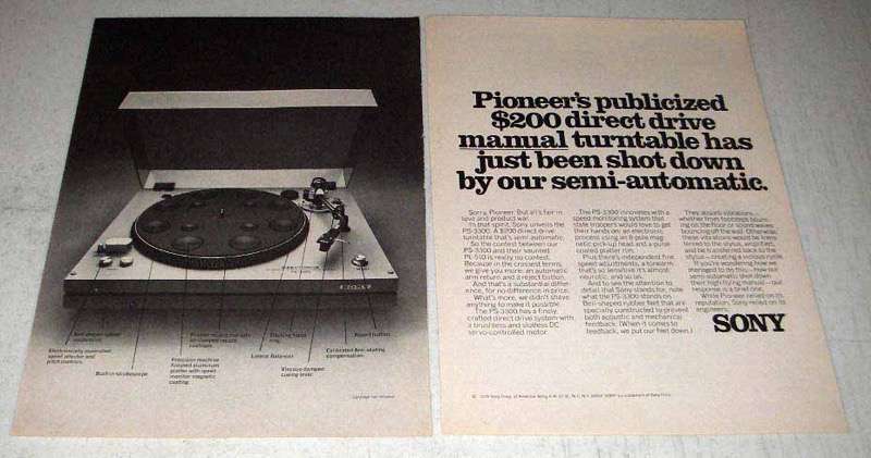 1976 Sony PS-3300 Vintage Turntable Ad Featuring Been Shot Down
