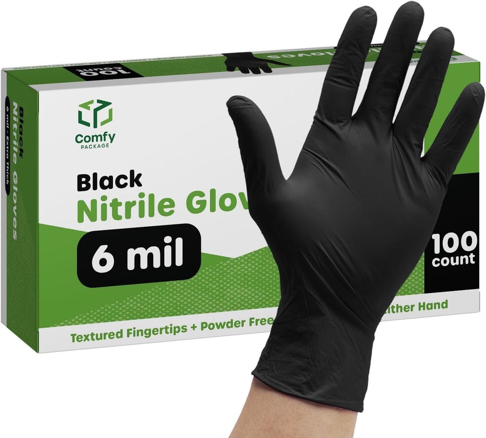 Comfy Package Black Nitrile HEAVY DUTY 6 Mil. Chemical Resistance, Large
