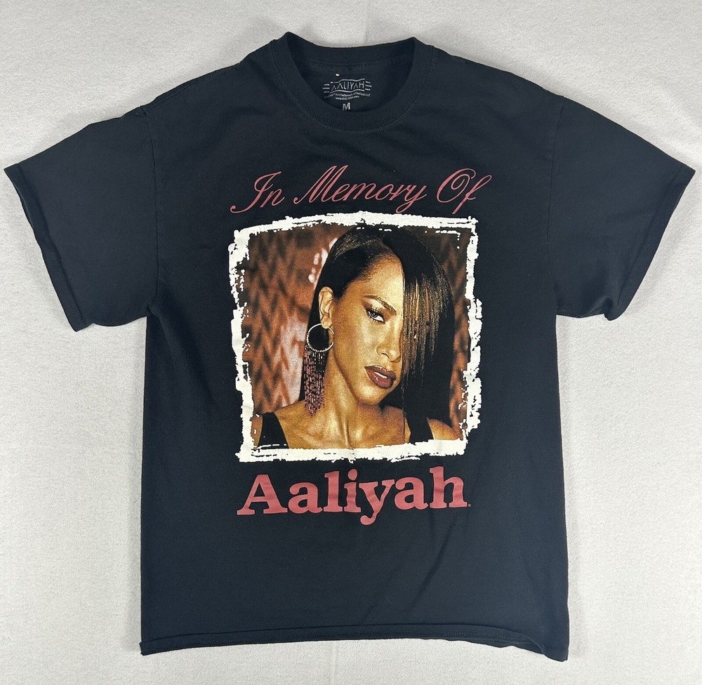 Official Vintage Aaliyah Y2K 2001 In Memory Black T Shirt Tee Size Medium-image