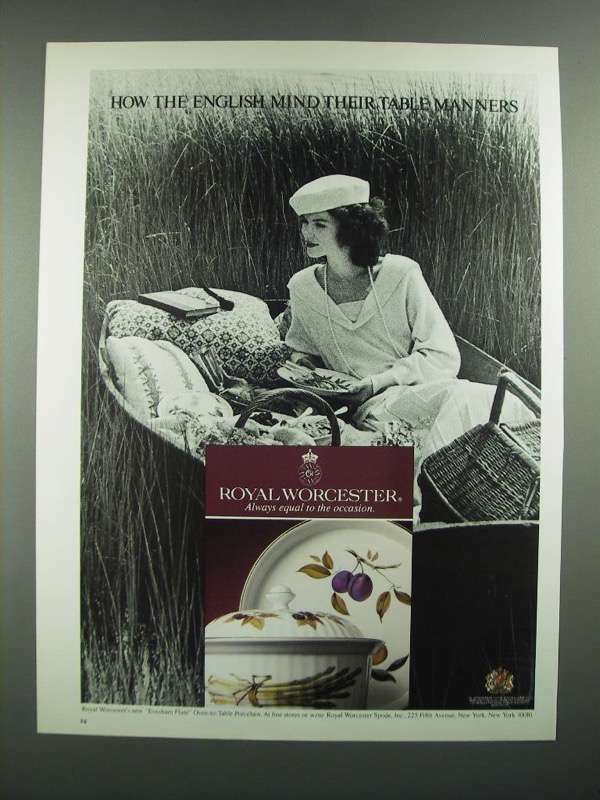 1983 Royal Worcester Evesham Porcelain Flute Ad for Elegant Table Manners