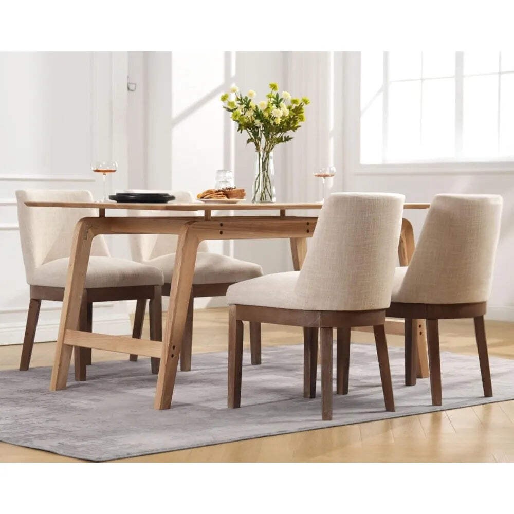 Modern Farmhouse Beige Linen Dining Chairs Set of 4