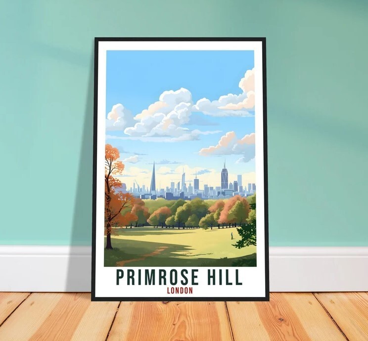 Primrose Hill London Travel Poster English Landscape Wall Art Decor