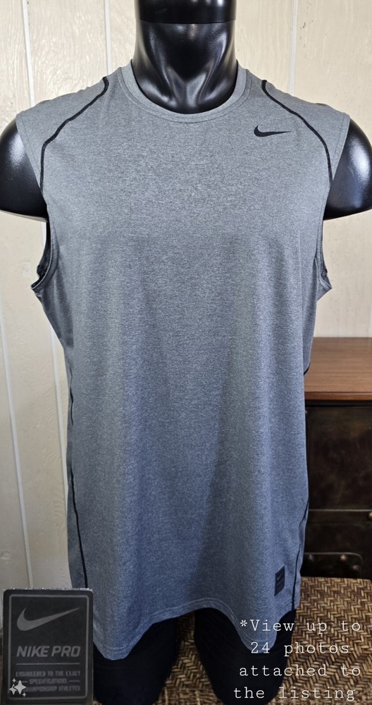 Nike Pro Dri Fit Fitted Gray Heather Sleeveless Vent Activewear Shirt Sz XL