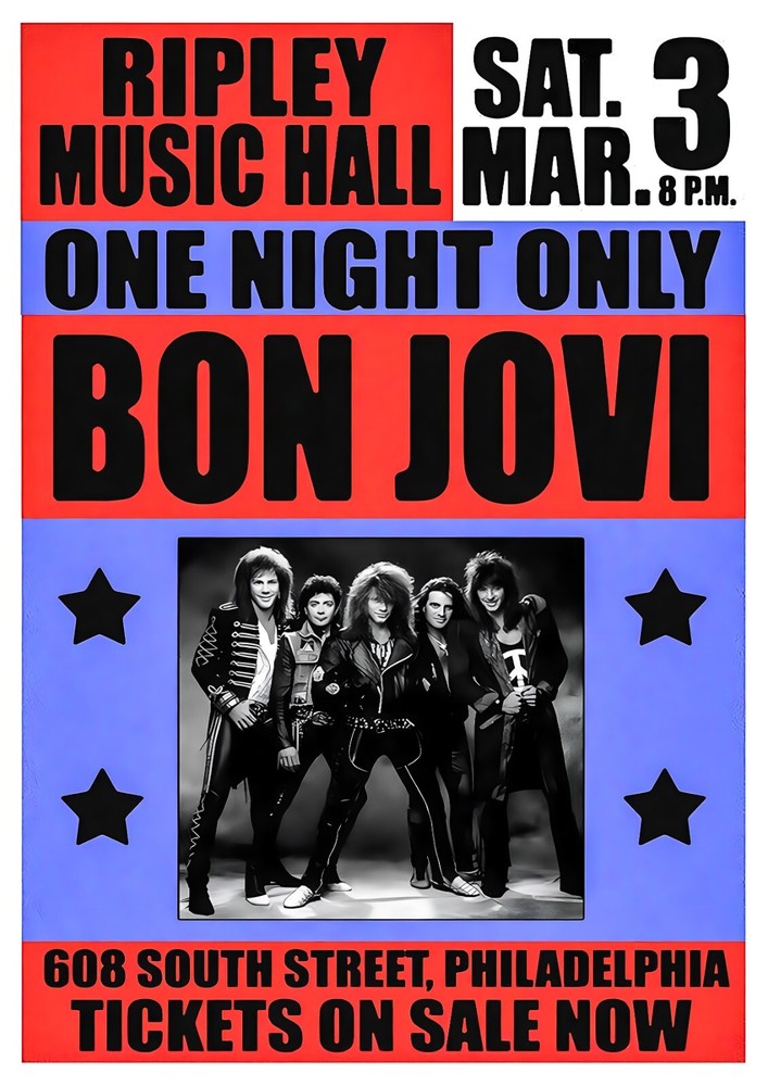 Bon Jovi 1984 Philadelphia Retro Vintage Concert Poster Wall Art 13