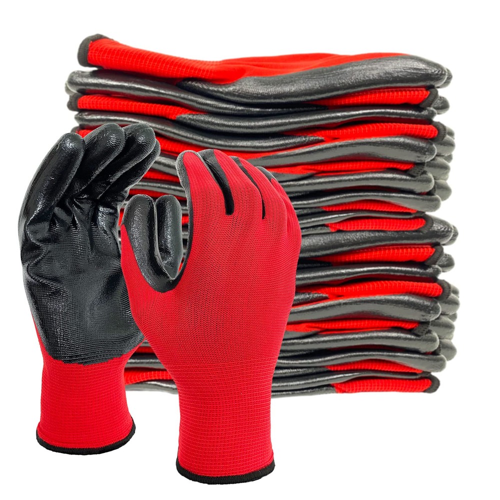 Rubber Coated Work Gloves with Grip for Men & Women - 12 Pairs - Warehouse Mechanic Gardening Construction