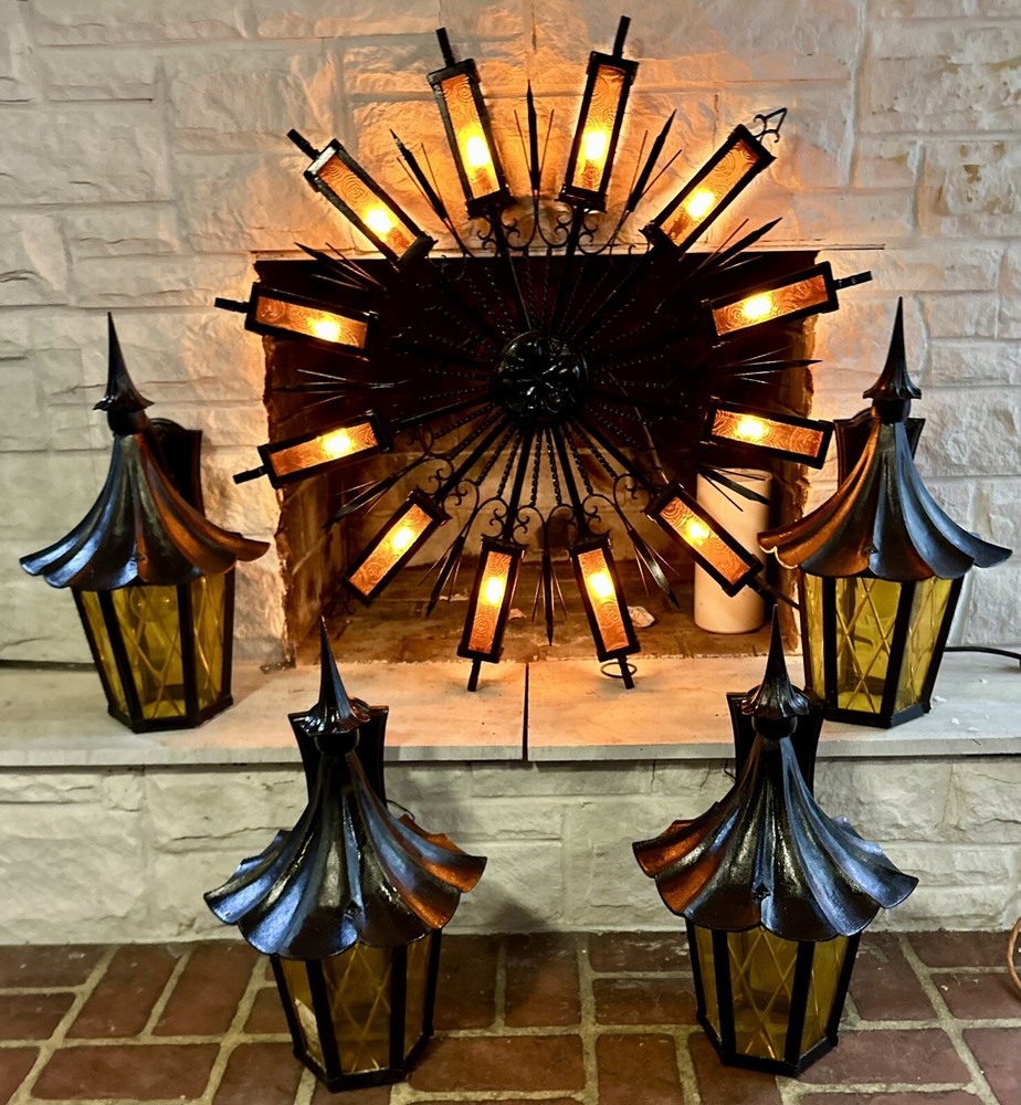 Gothic Vintage Sconce Style Light Cast iron Black And Amber. Sold Individually
