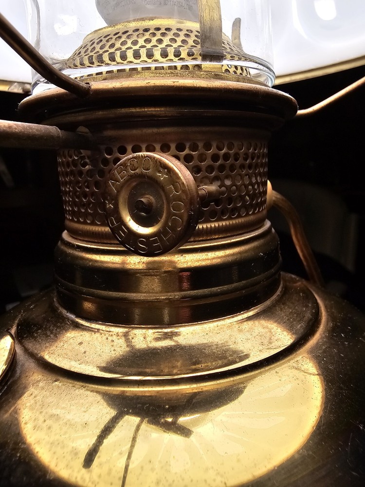 Antique 1900's ABCO Brass Oil Lamp, Electric w/ shade 21' Height Tested / Works-image