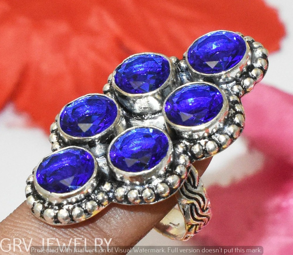 Tanzaite Quartz Gemstone Ring 925 Sterling Silver Overlay Us Size 8.5