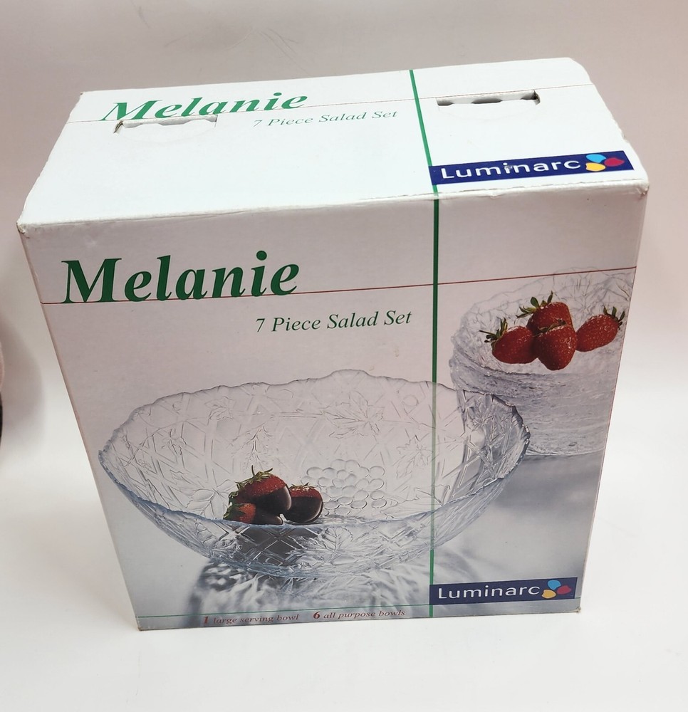 Vintage Luminarc Melanie 7-Piece Salad Set with Large Serving Bowl & 6 Small Bowls