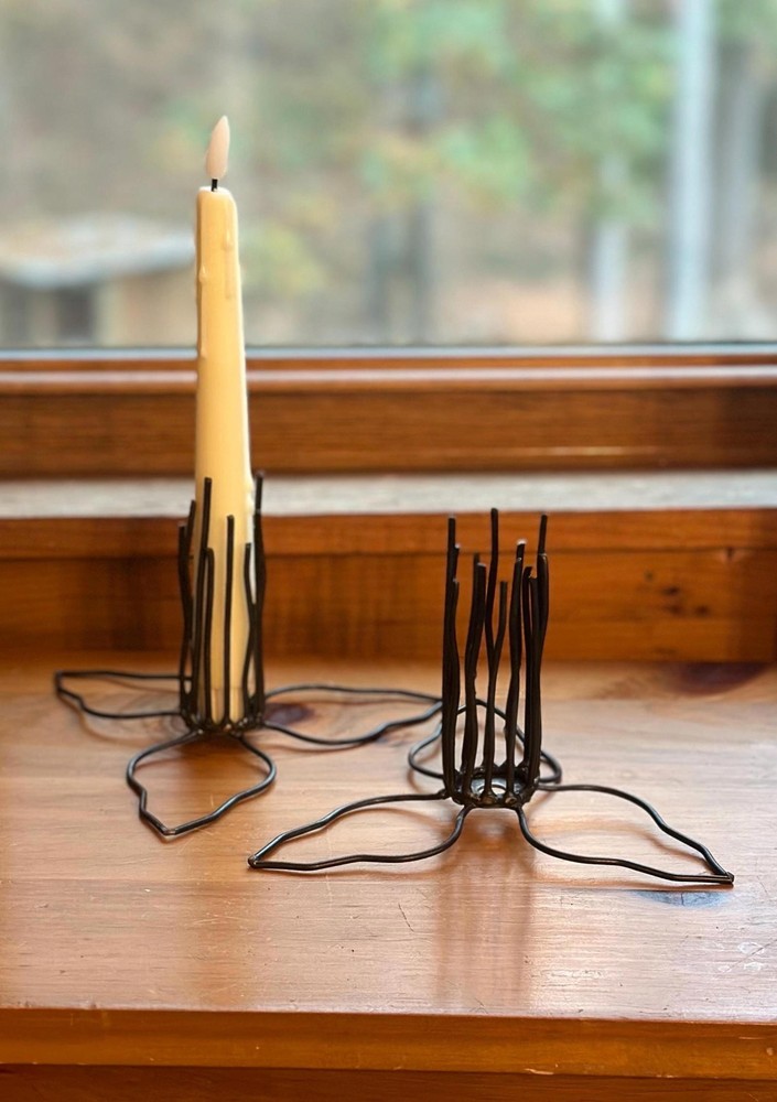 Pair of Iron Flower Shaped Taper Candle Holders