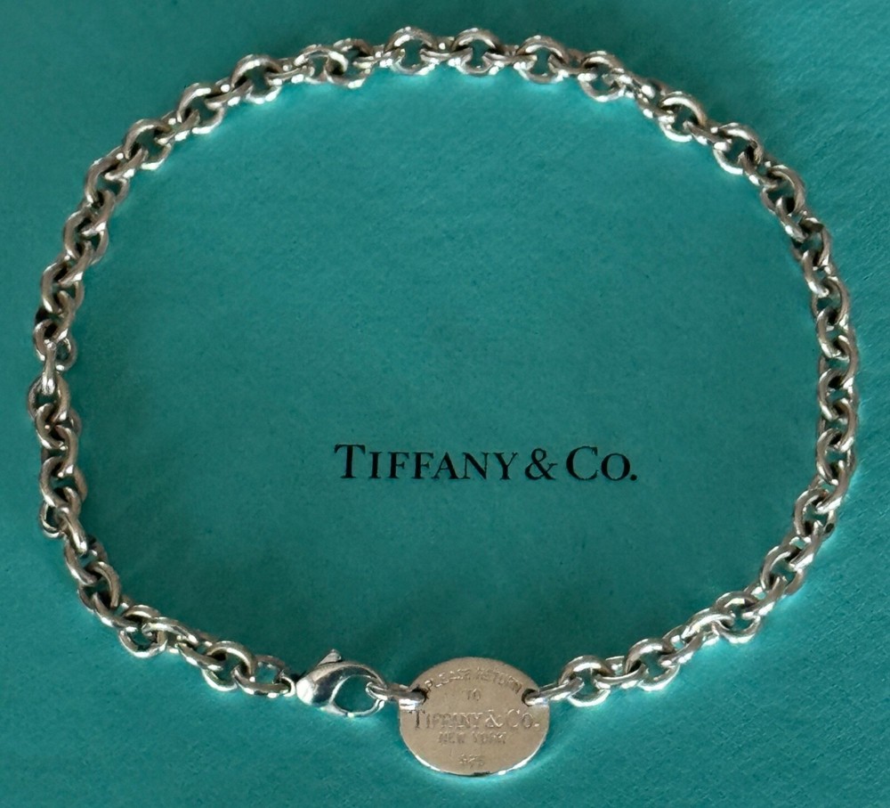 Please Return To Tiffany & Co Sterling Silver  925 Oval Tag Necklace 15  3/4