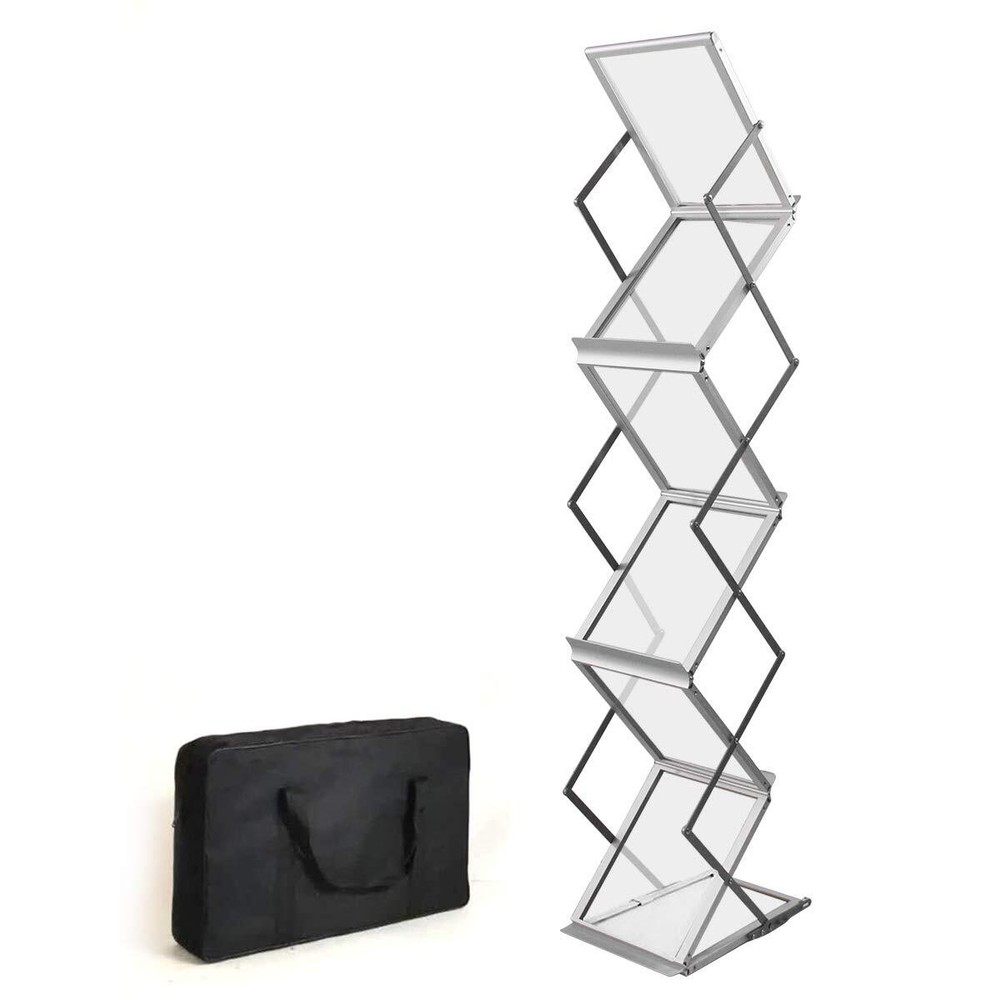 Foldable Aluminum Magazine Rack, Portable Pop-up Display Stand, 6 Pockets, A4...