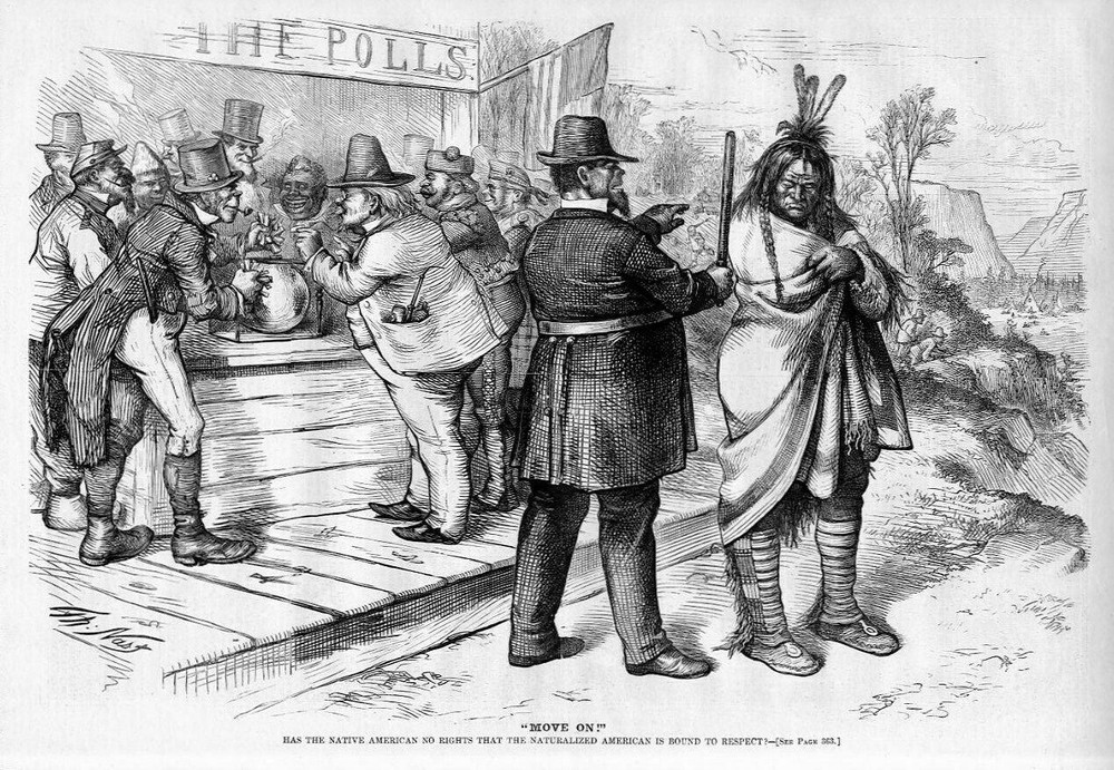 THOMAS NAST NATIVE AMERICAN POLLS VOTE INDIANS HAVE NO RIGHTS INJUSTICE AMERICAN