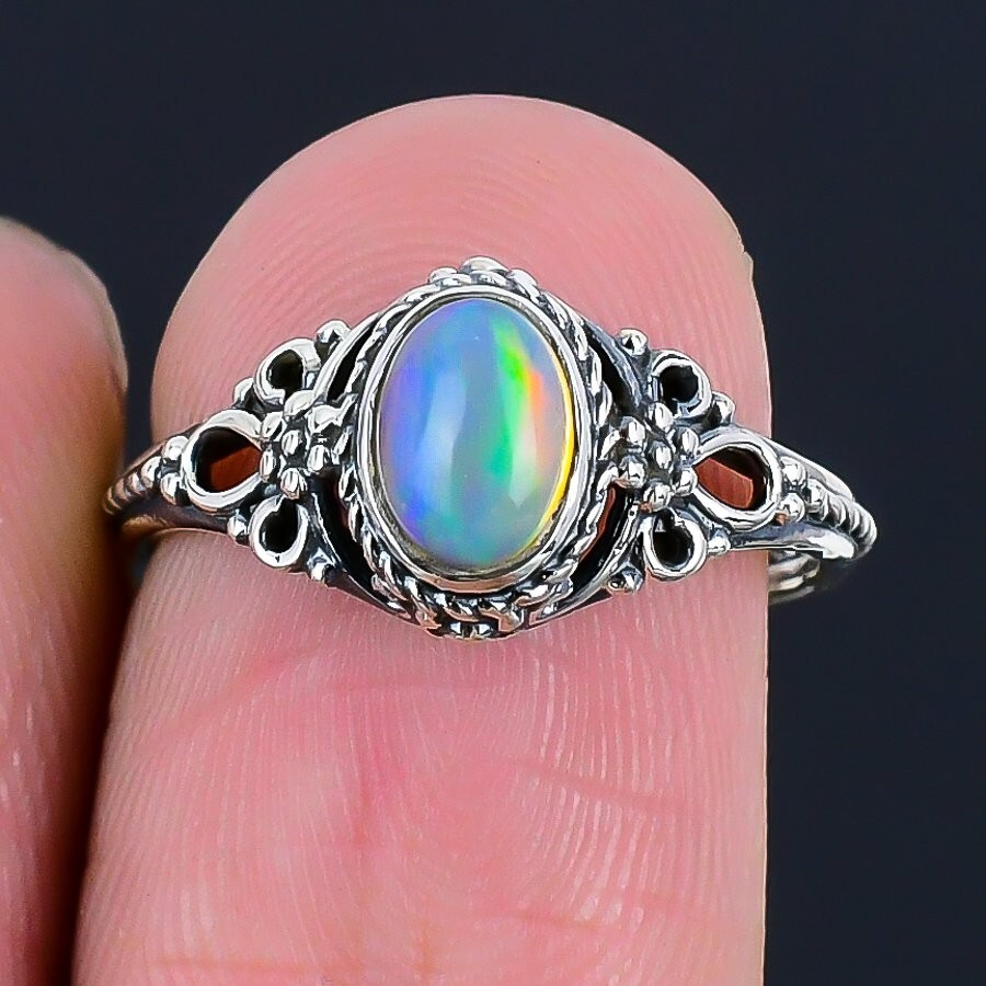 Halloween Deal Natural Ethiopian Opal Cluster Ring Jewelry Size 7 Solid Silver