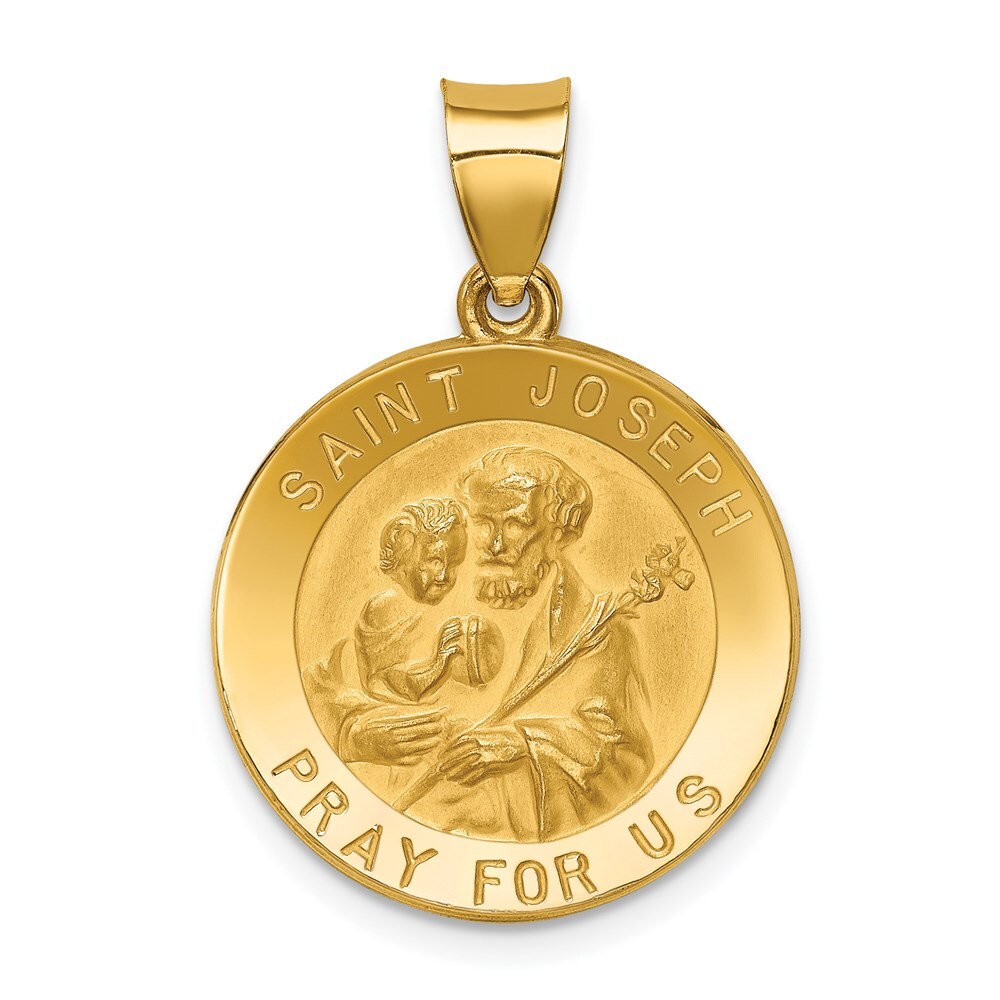 14k Yellow Gold Polished and Satin St Joseph Medal Hollow Pendant L-27mm 1.3gm