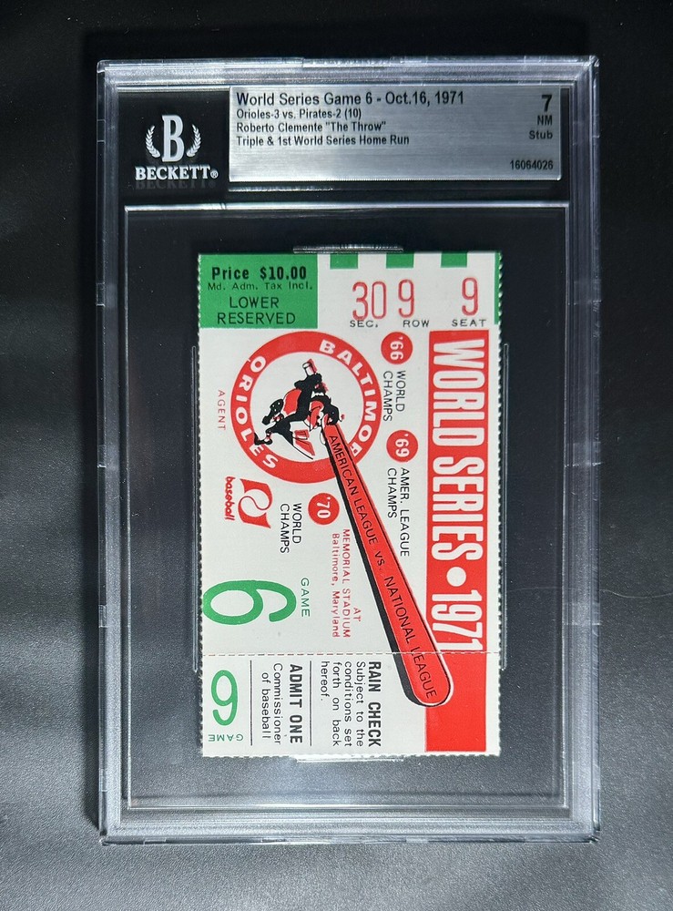 1971 World Series Game 6 Pirates vs Orioles Beckett NM 7 “The Throw” Clemente HR