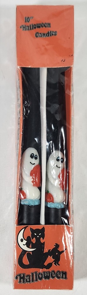 Vintage Halloween Ghost Holding Pumpkin Novelty Candle NOS