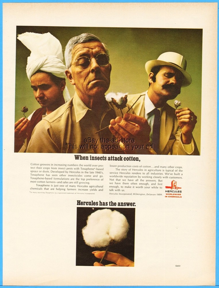 1969 Hercules Wilmington DE Cotton Growers Toxaphene Insecticide India Farmer Ad