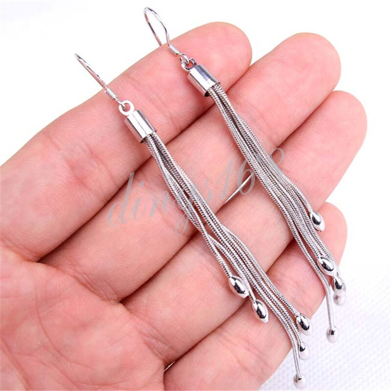 Designer Inspired 925 Sterling Silver Long Threader Tassels Dangle Earrings H754