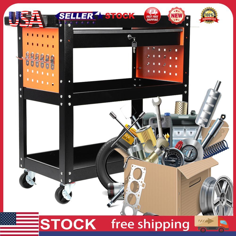 ~ 3-Tier Tool Cart on Wheels with A Drawer Tool Storage Cart 350 LBS Load Capaci