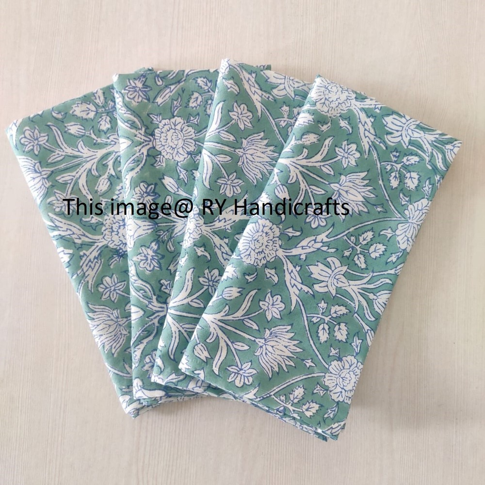 Block Printed cloth napkins Indian Christmas cocktail Cotton Dinner Napkins
