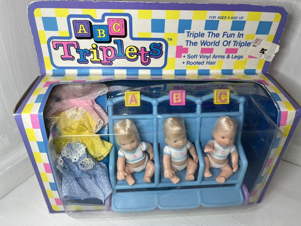 ABC Triplets Blonde Doll Set With Cradle - Never Opened - Brand New-image