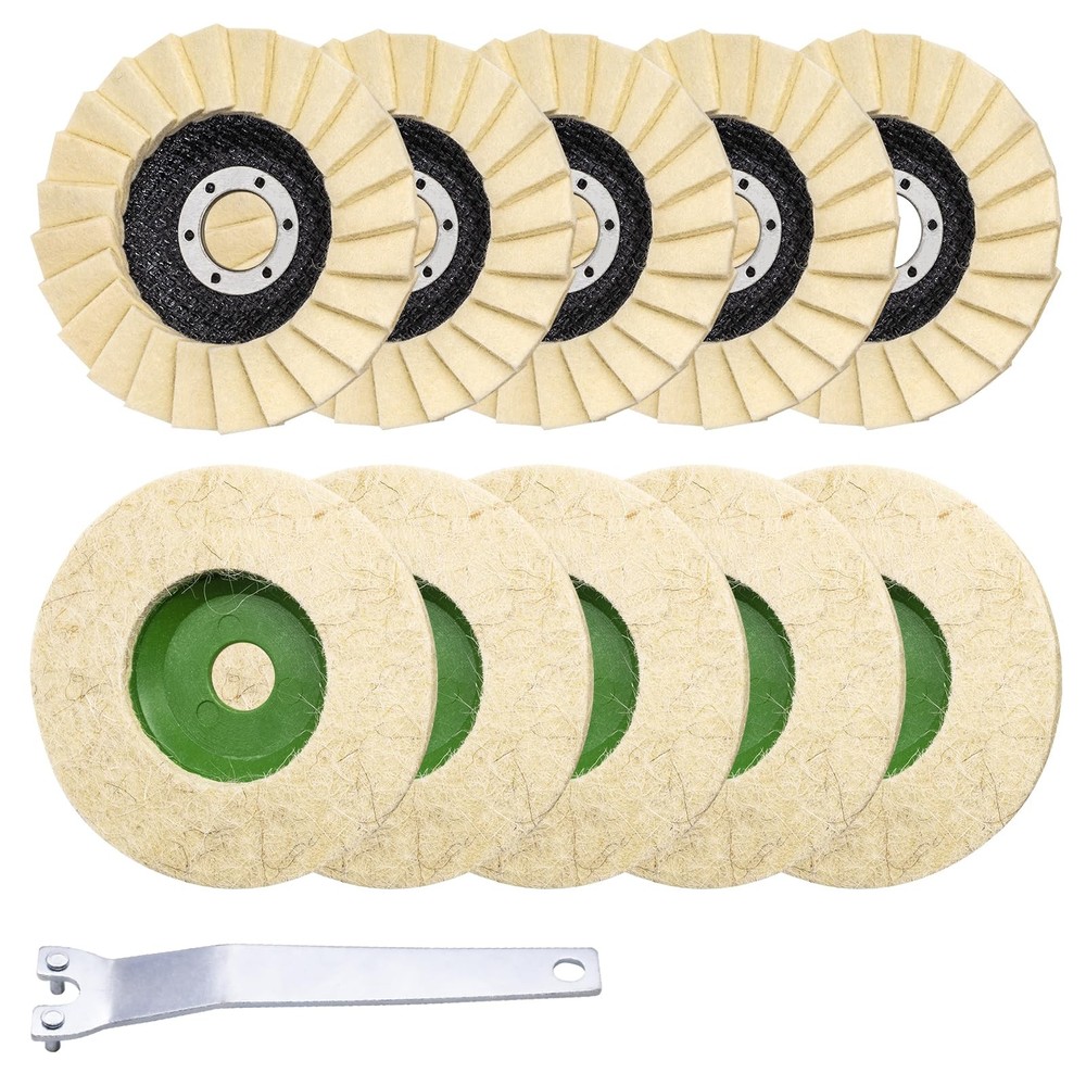 11Pcs Wool Buffing Polishing Wheel Set Contains 4-1/2 x 7/8 Inch Arbor Buffin...