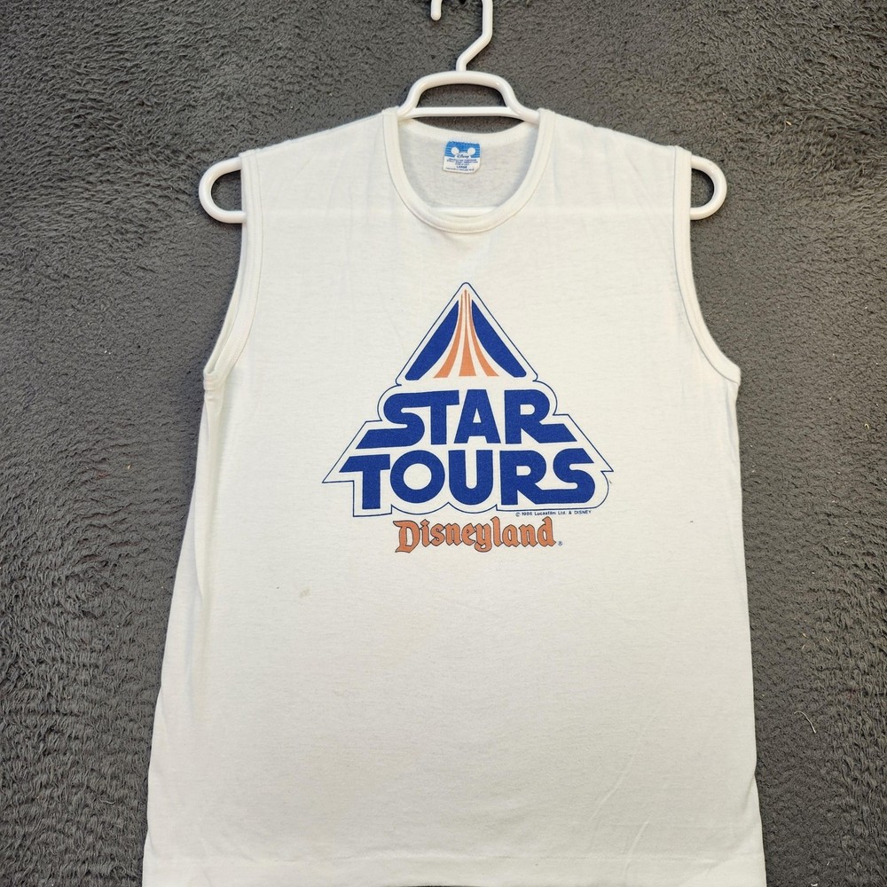 Vintage Star Tours Disneyland Shirt Mens Large 1986 Sleeveless Tank 80s USA