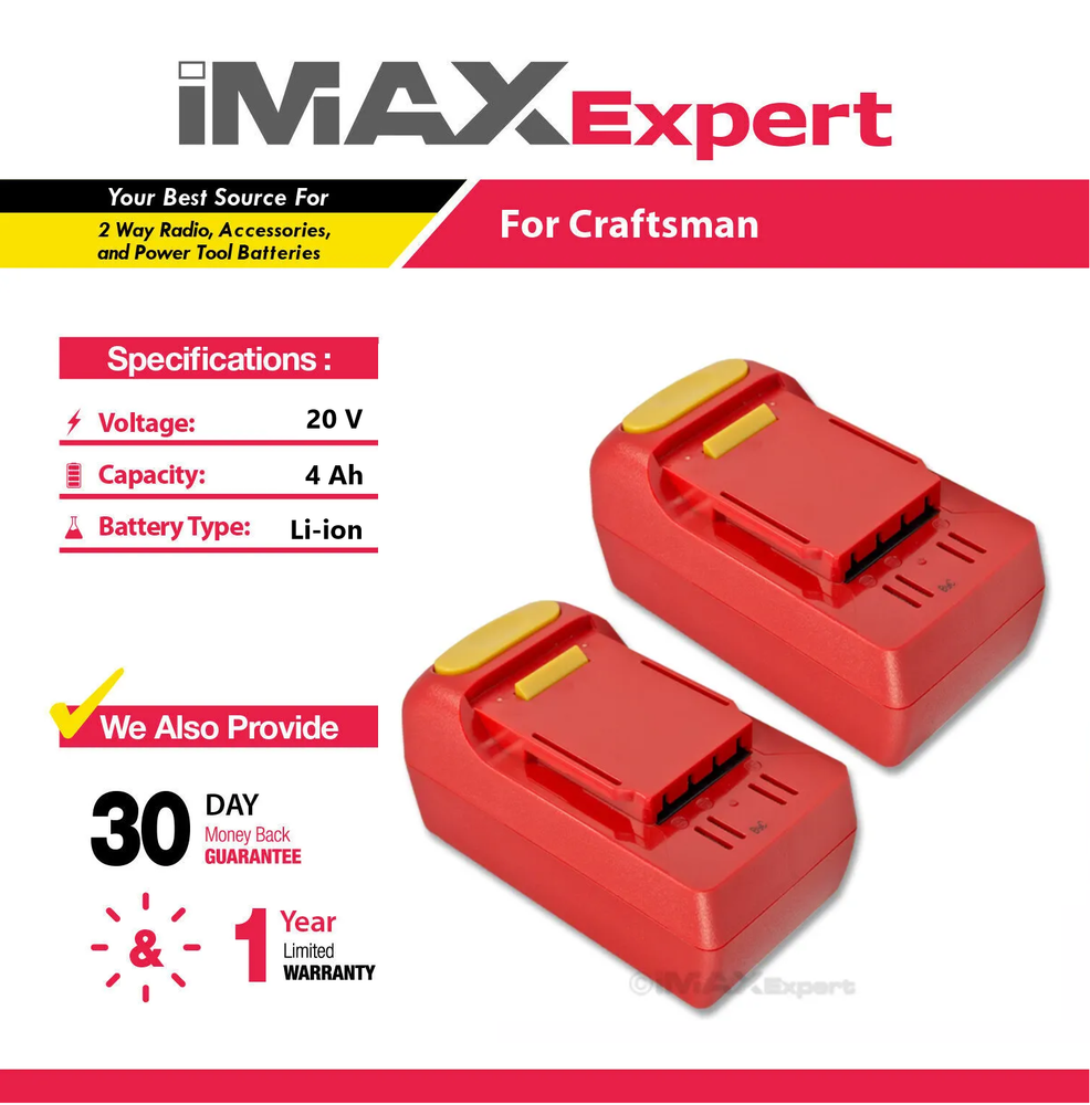2x 20V 4Ah Li-ion Battery for Craftsman 26302, 26314, 28128, 25708