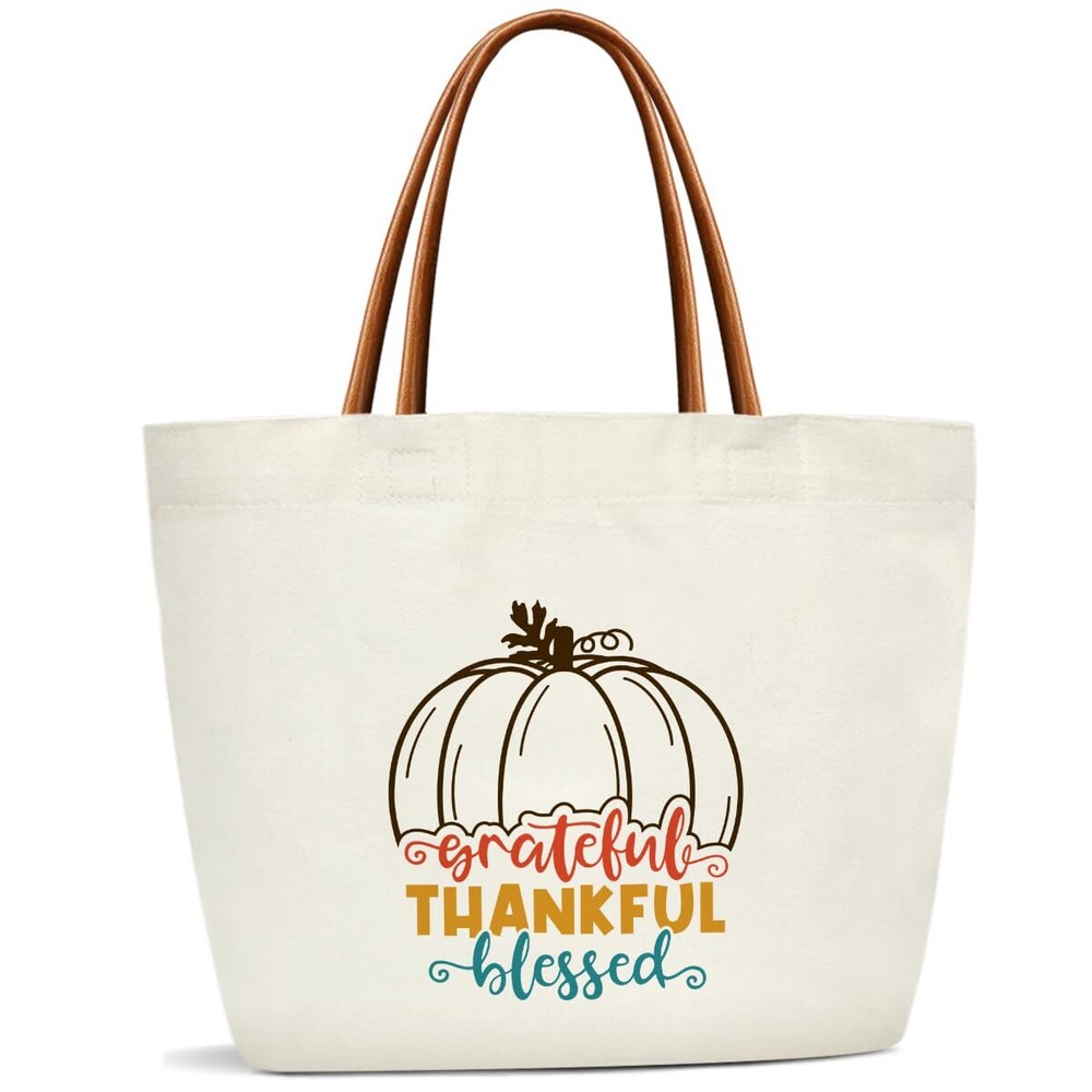Halloween Canvas Tote Bag For Women, Pumpkin Bag Travel Tote Bags Grocery Sho...