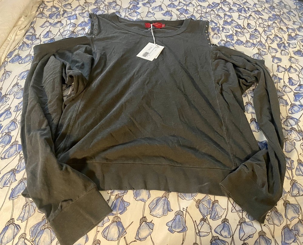 Philanthropy Gray Studded Open Shoulder Top NWT Medium $110