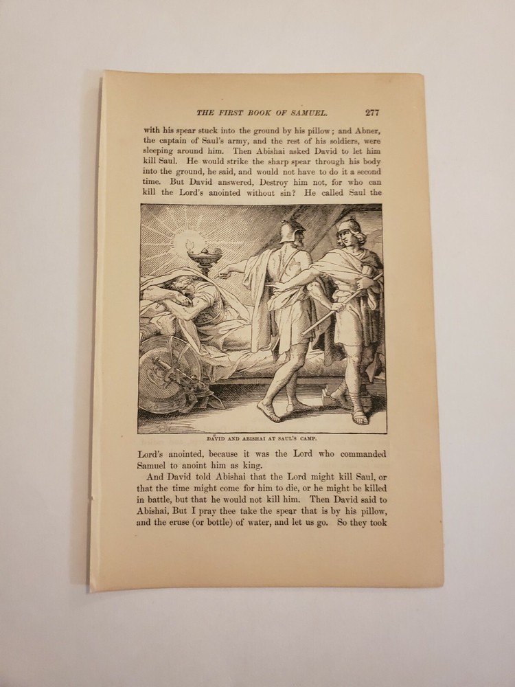 David and Abishai at Saul's Camp Samuel c. 1884 Bible Engraving (197)-image