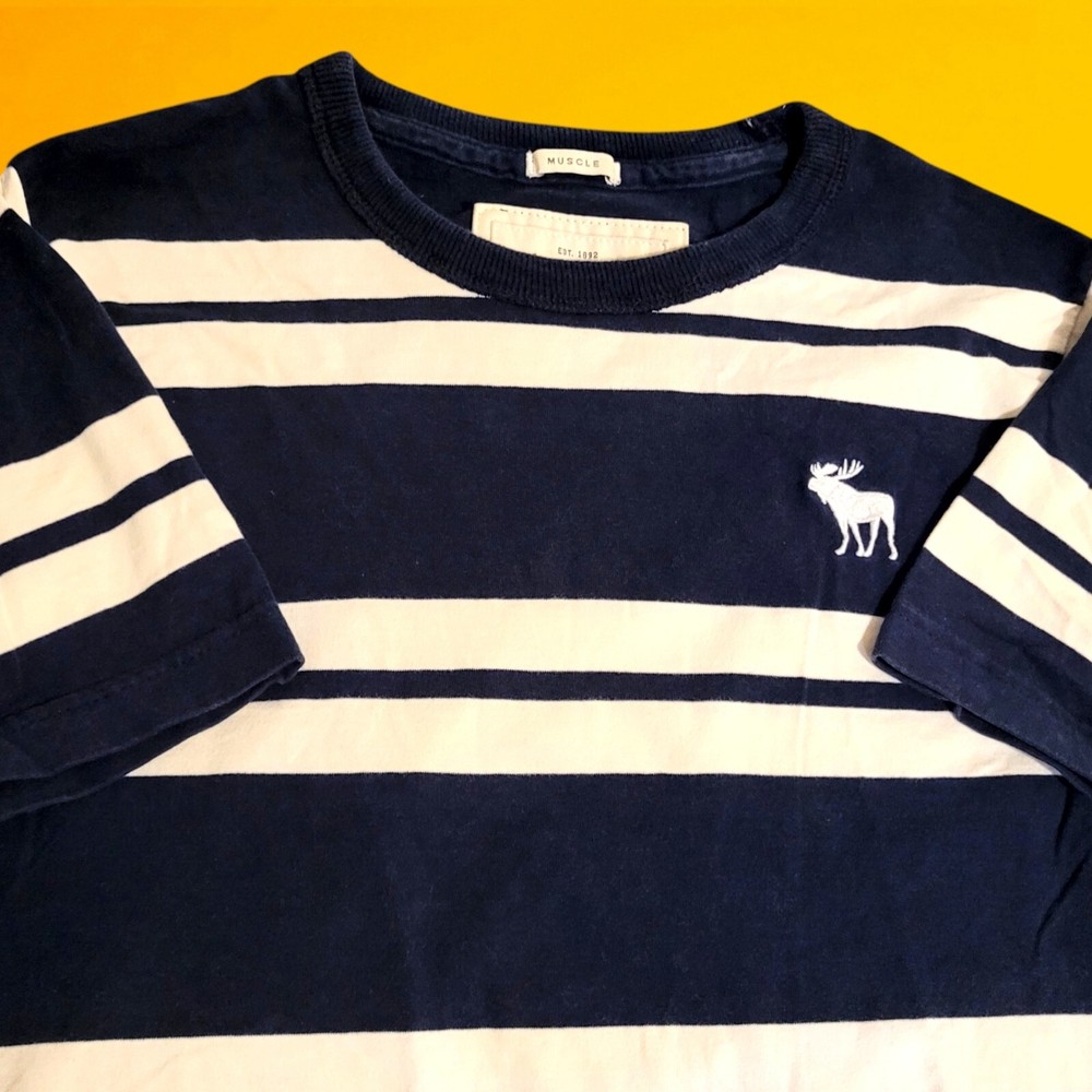 Abercrombie & Fitch Muscle T-Shirt Mens Large Striped Preppy Retro Vtg Y2K Tee-image