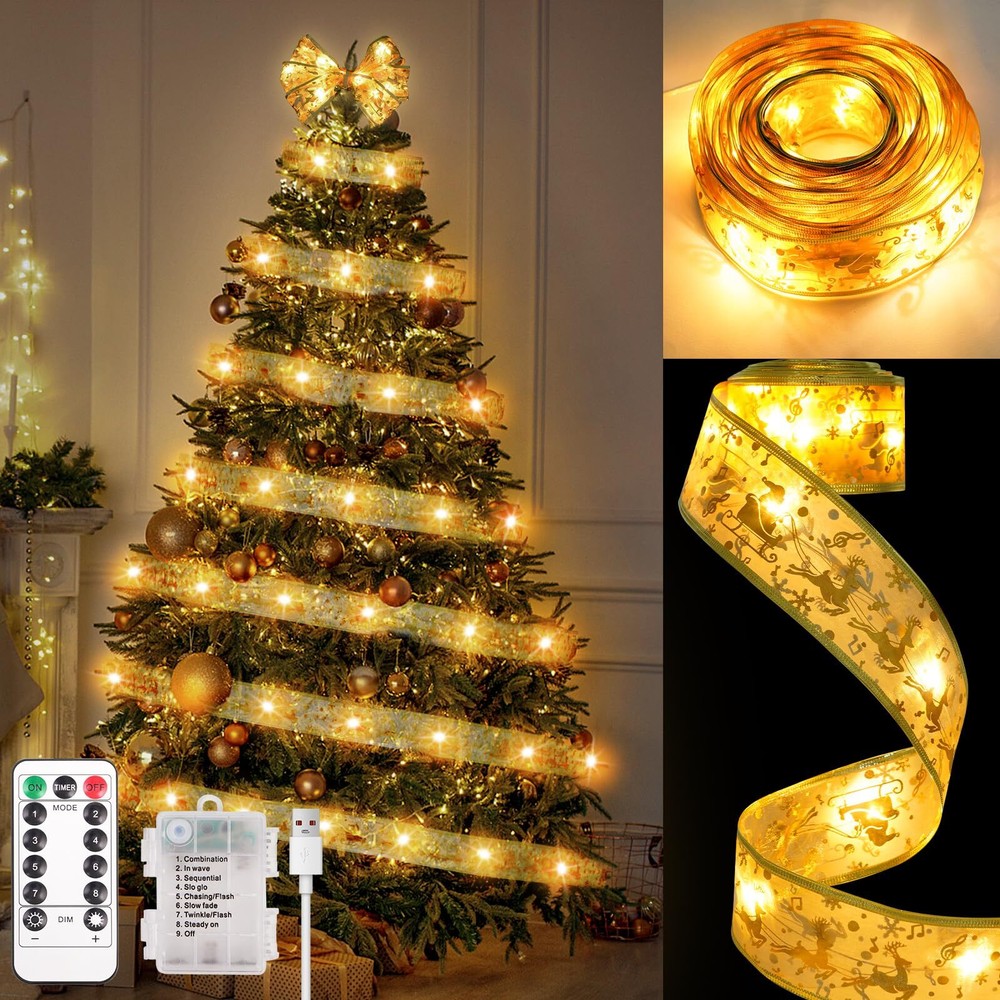 KPROE Christmas Tree Decorations, 32Ft 100 LED Christmas Tree Copper Wire Rib...