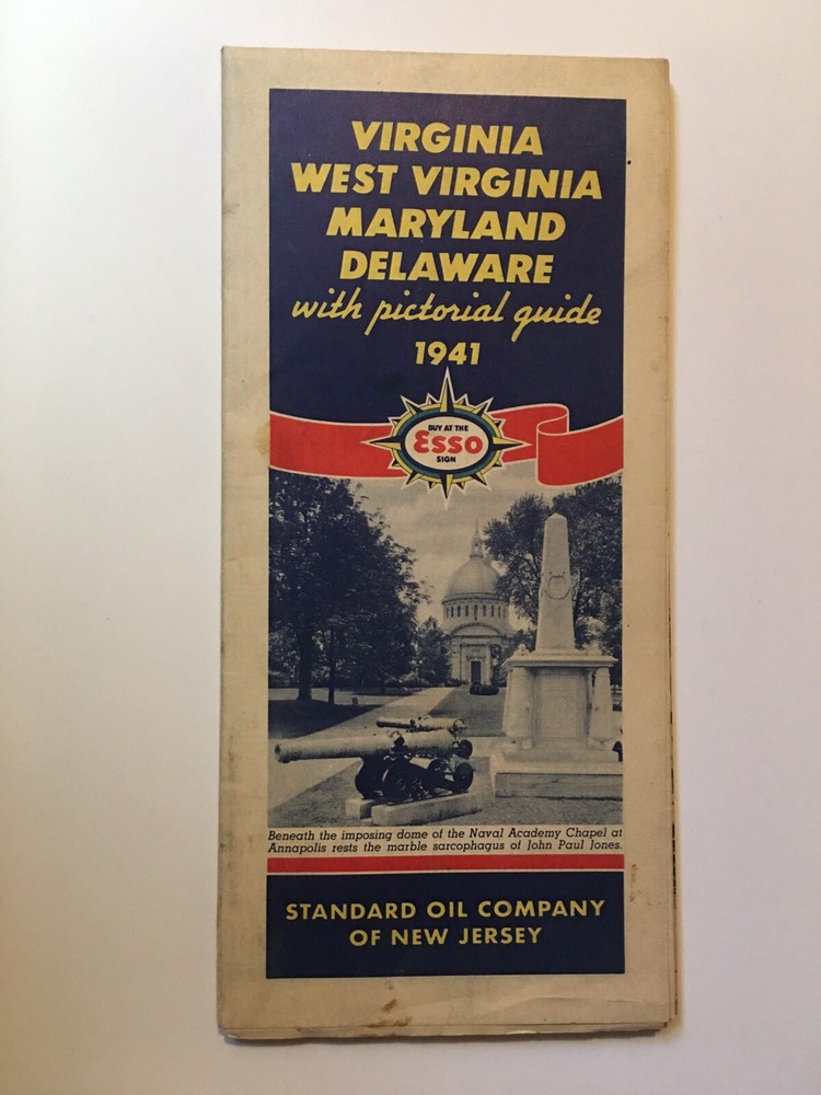 1941 Virginia Maryland Delaware Esso Road map standard oil co NJ Illustrated Pic