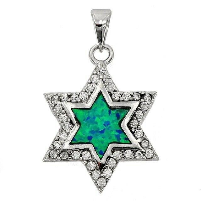 Star Australian Opal Inlay & Topaz 925 Sterling Silver Pendant EO3