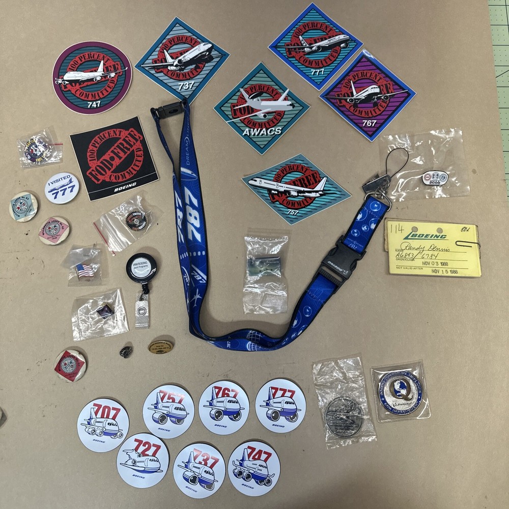 Boeing lot & machinist union Coins Magnets Stickers Pins Lanyard memorabilia