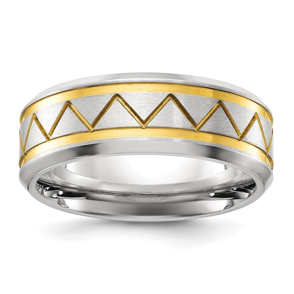 Titanium Brushed and Polished Yellow IP-plated 8mm Band Ring Size 10